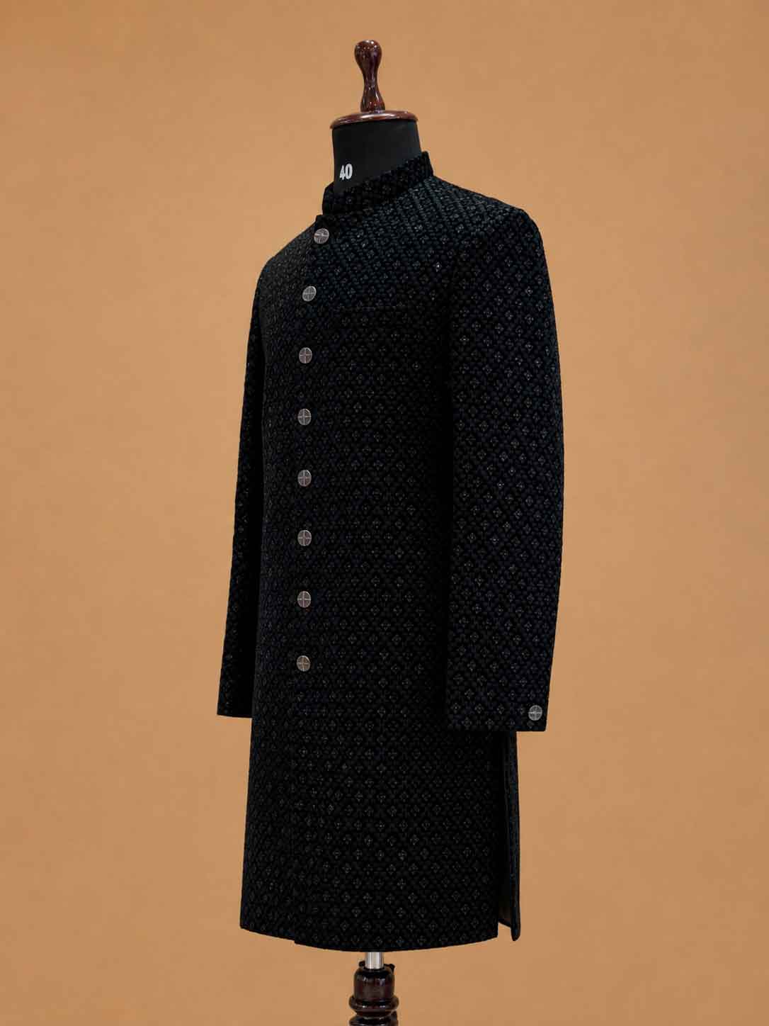 Men's Black Designer Sherwani | Premium Jacquard Wedding Sherwani for Groom & Festive Occasions