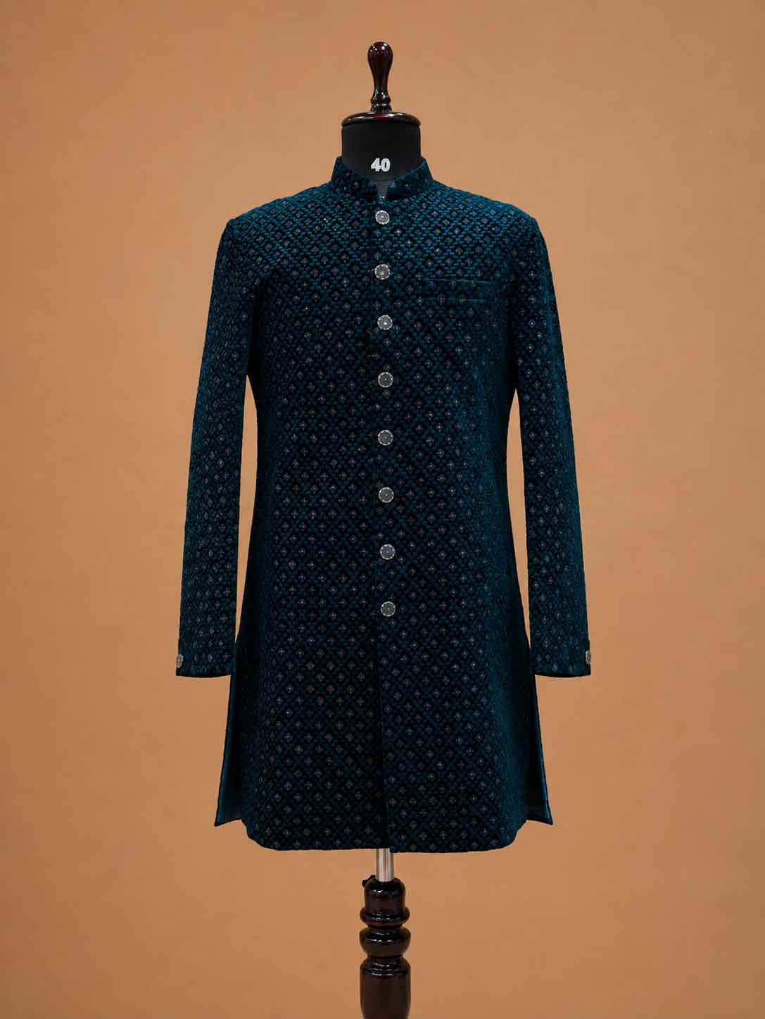 Men's Teal Designer Sherwani | Premium Jacquard Wedding Sherwani for Groom & Festive Wear