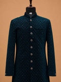 Men's Teal Designer Sherwani | Premium Jacquard Wedding Sherwani for Groom & Festive Wear