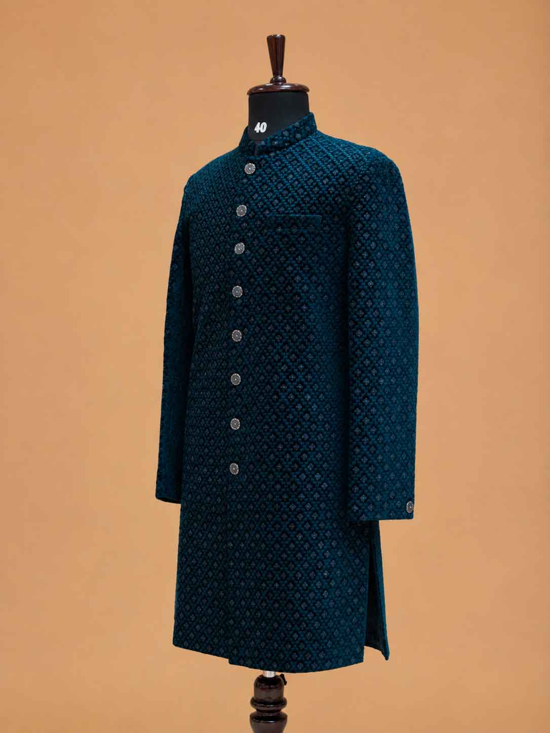 Men's Teal Designer Sherwani | Premium Jacquard Wedding Sherwani for Groom & Festive Wear