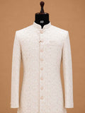 Men's Cream Floral Jacquard Sherwani | Premium Wedding Sherwani for Groom & Reception Wear