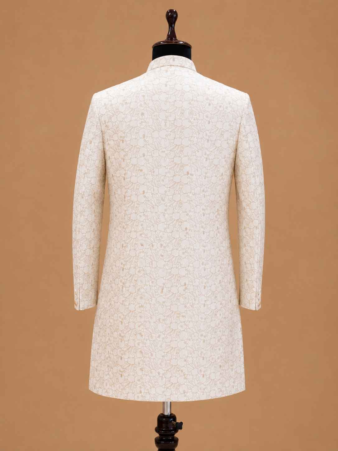 Men's Cream Floral Jacquard Sherwani | Premium Wedding Sherwani for Groom & Reception Wear