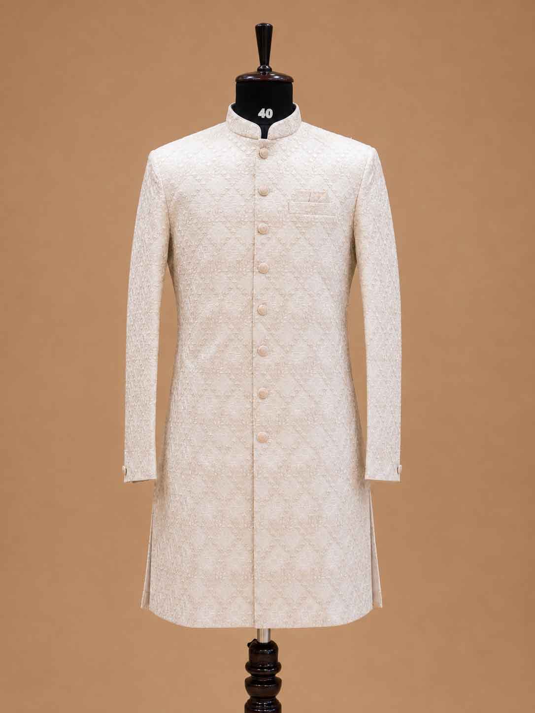 Men's Gold Designer Sherwani | Premium Jacquard Wedding Sherwani for Groom & Reception Wear