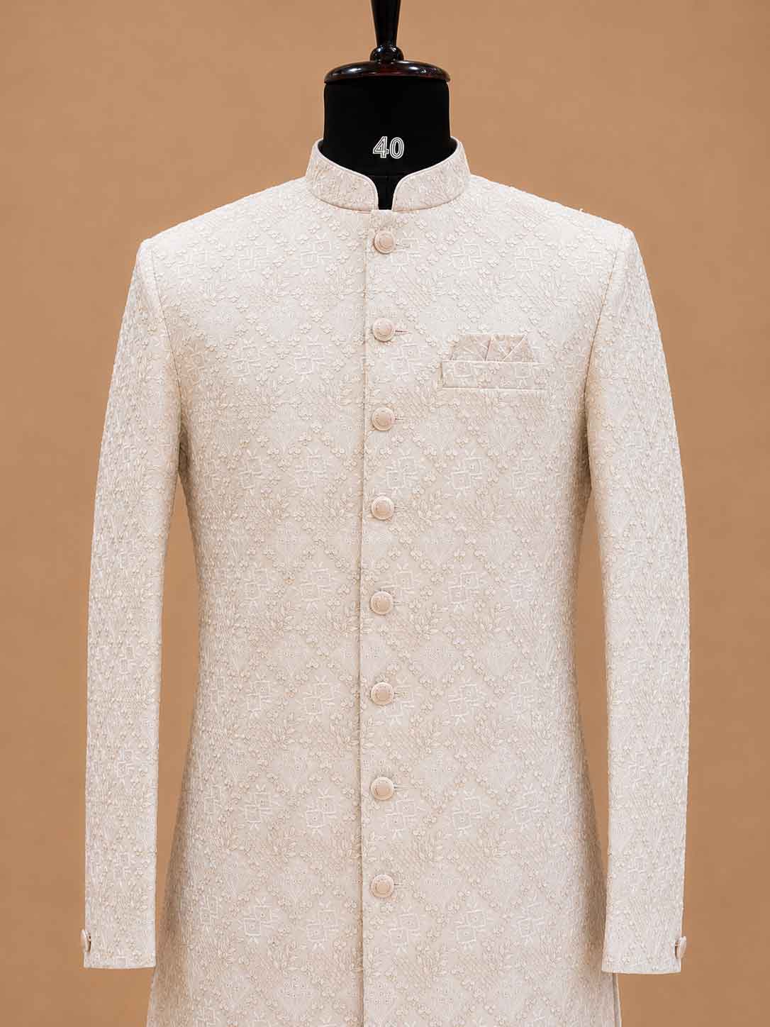 Men's Gold Designer Sherwani | Premium Jacquard Wedding Sherwani for Groom & Reception Wear