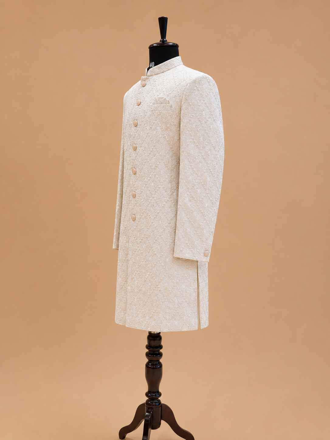 Men's Gold Designer Sherwani | Premium Jacquard Wedding Sherwani for Groom & Reception Wear