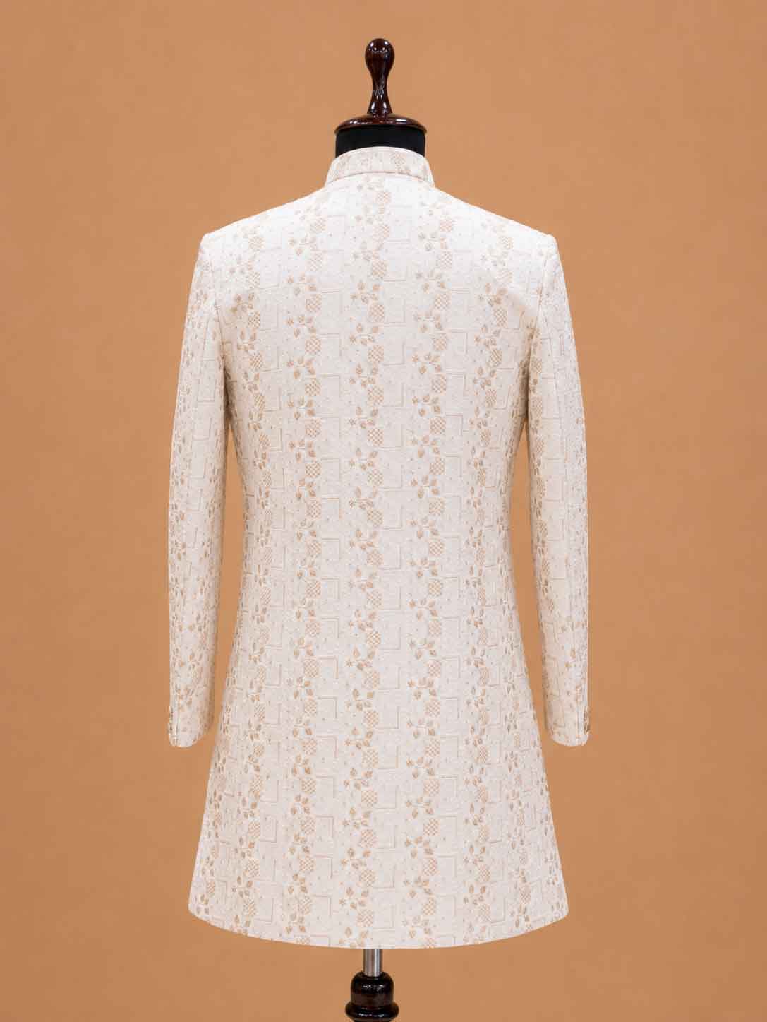 Men's Cream Designer Sherwani | Premium Jacquard Wedding Sherwani for Groom & Reception Wear