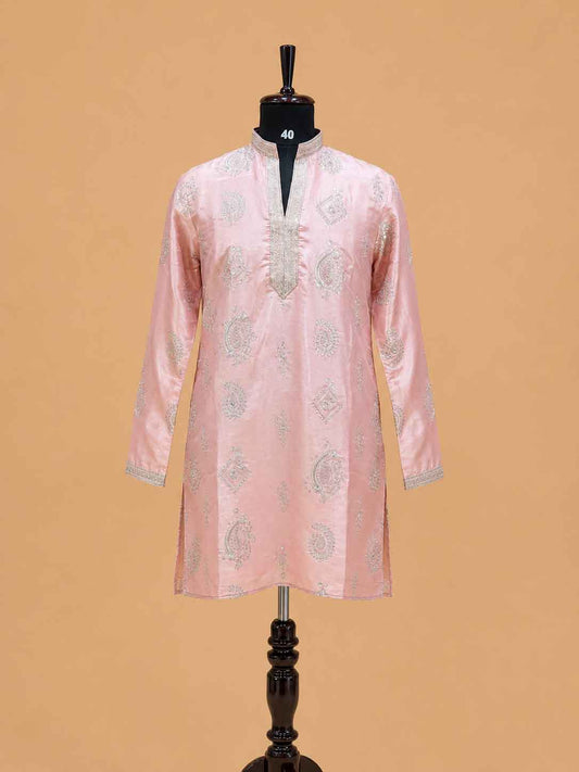 Men's pink embroidered kurta pajama - view 2