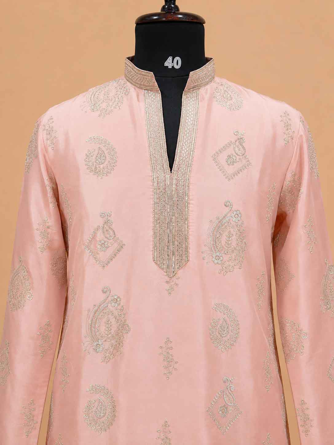 Men's Pink Embroidered Kurta Pajama | Premium Designer Ethnic Wear for Weddings & Festive Celebrations