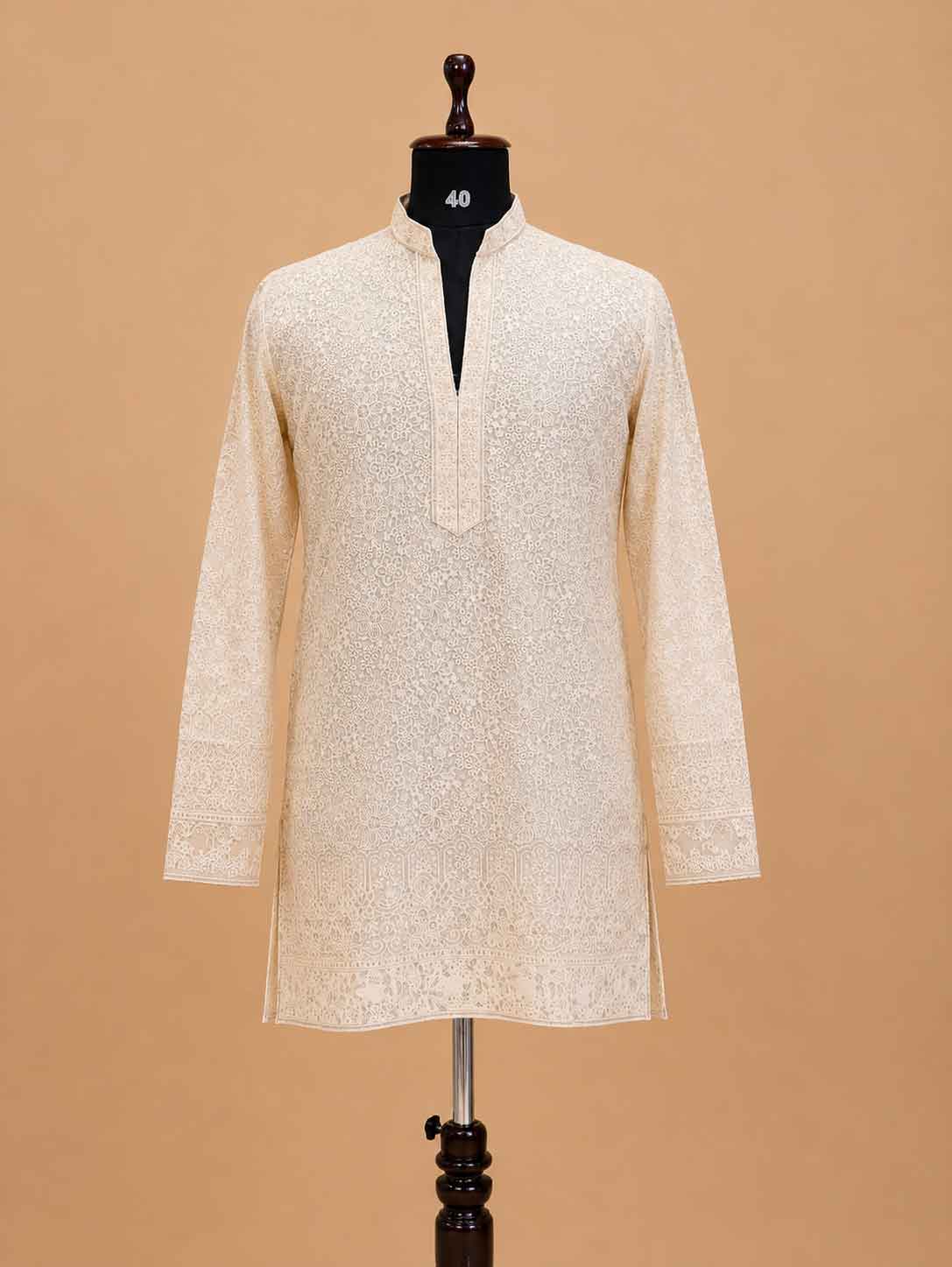 Men's Cream Embroidered Kurta Pajama | Premium Designer Ethnic Wear for Weddings & Festive Occasions