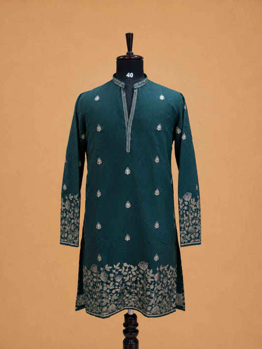 Men's green embroidered kurta pajama - view 2