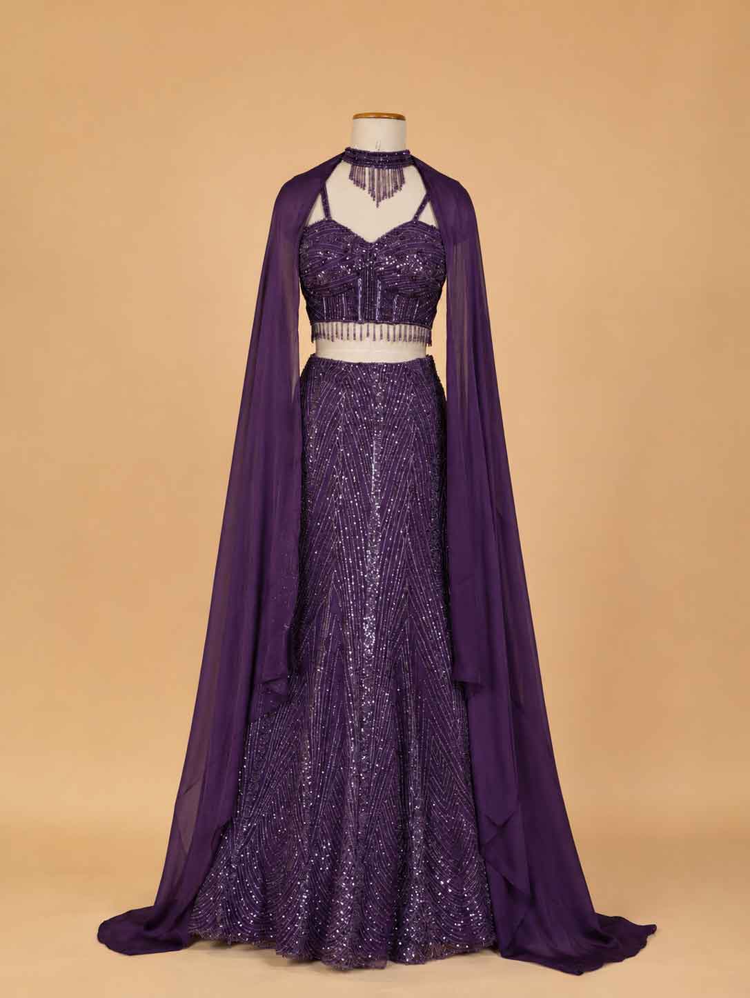 Wine Embroidered Lehenga Set with Blouse & Dupatta | Wedding & Festive Wear