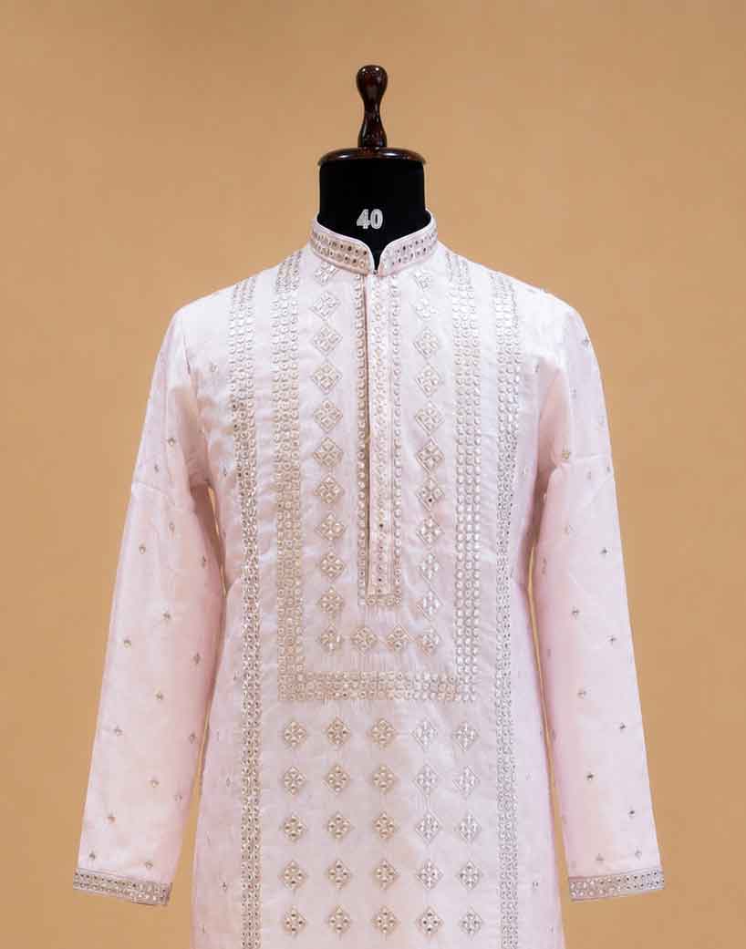 Men's Pink Embroidered Kurta Set | Premium Designer Ethnic Wear for Wedding, Festive & Traditional Occasions