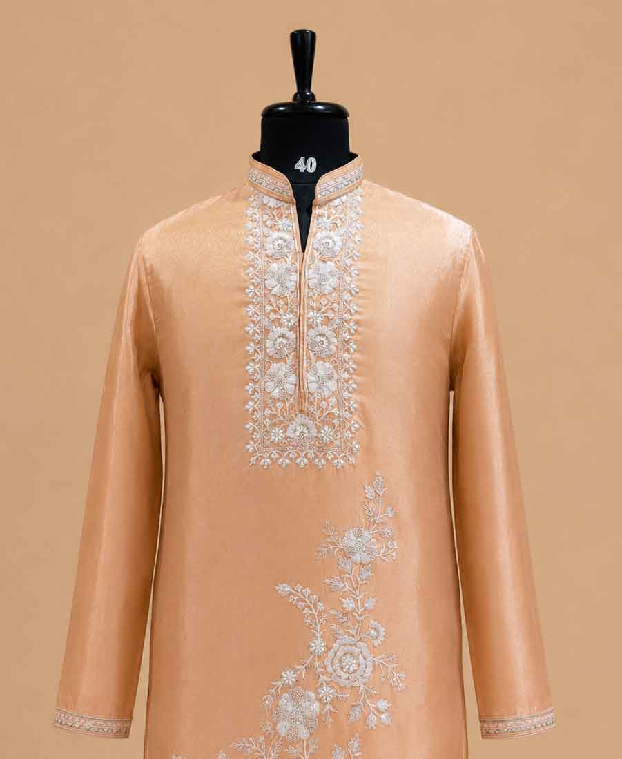 Men's Gold Embroidered Kurta Set with Open Jacket | Premium Designer Ethnic Wear for Wedding & Festive Occasions