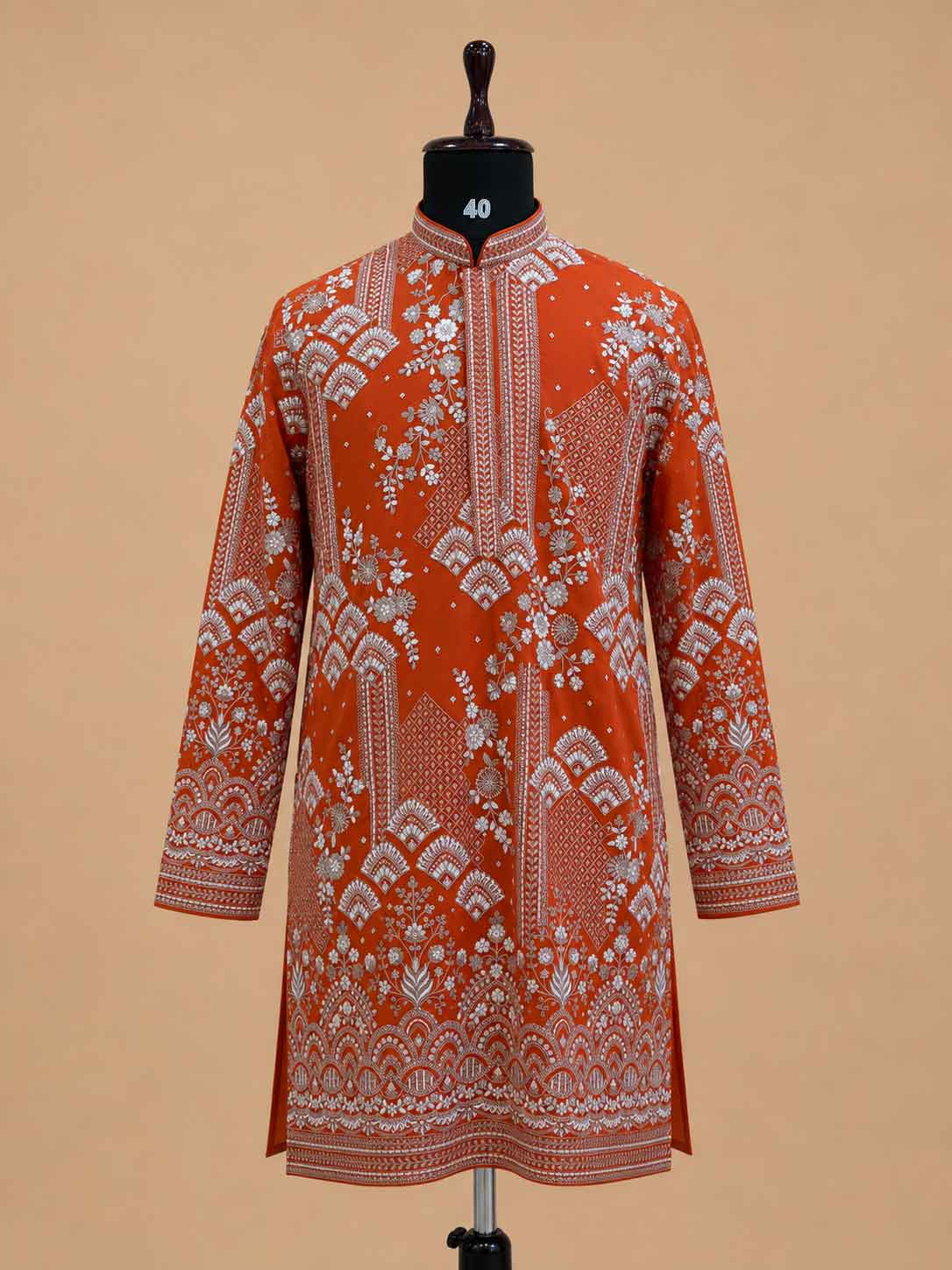 Men's Rust Embroidered Kurta Set | Premium Designer Ethnic Wear for Wedding, Festive & Traditional Occasions