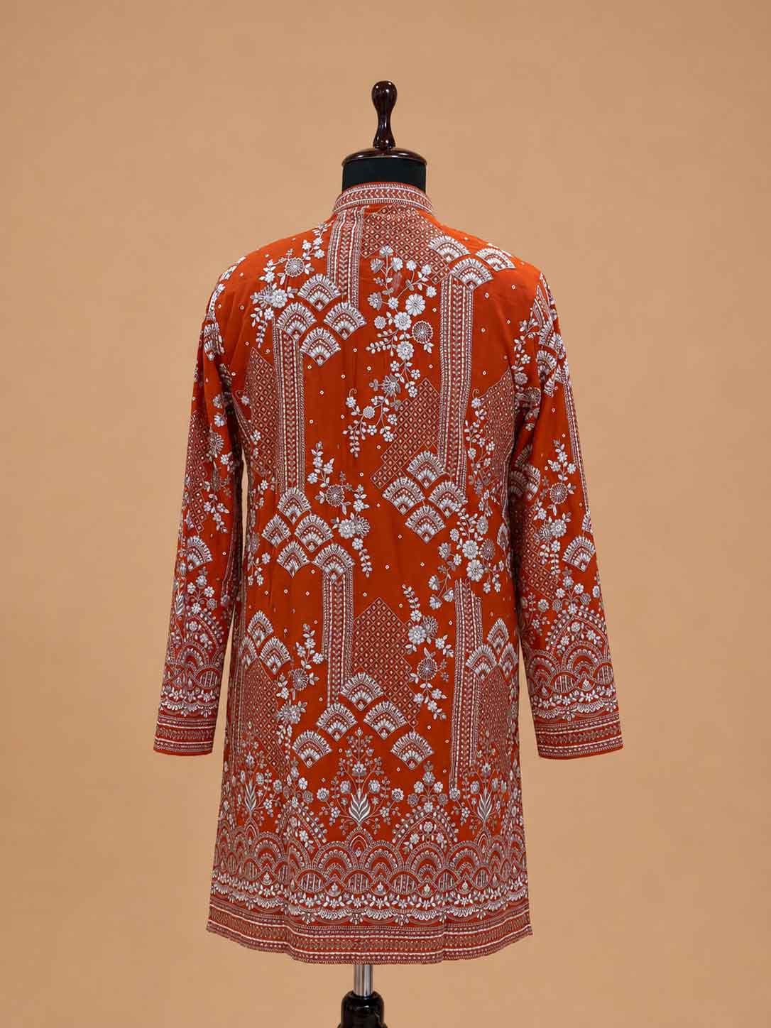 Men's Rust Embroidered Kurta Set | Premium Designer Ethnic Wear for Wedding, Festive & Traditional Occasions