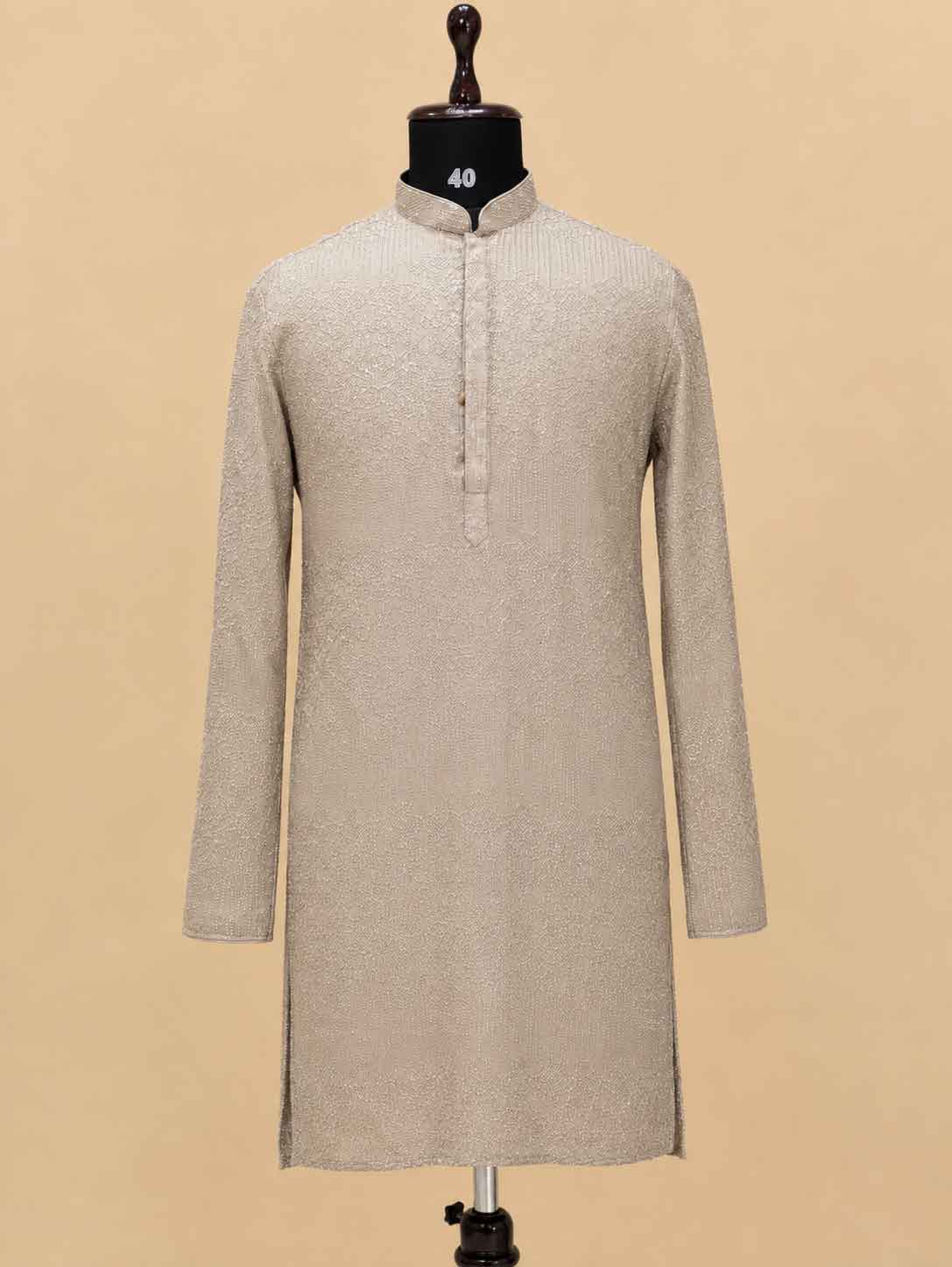 Men’s Brown Embroidered Kurta with White Trouser | Premium Ethnic Wear for Weddings & Festive Occasions