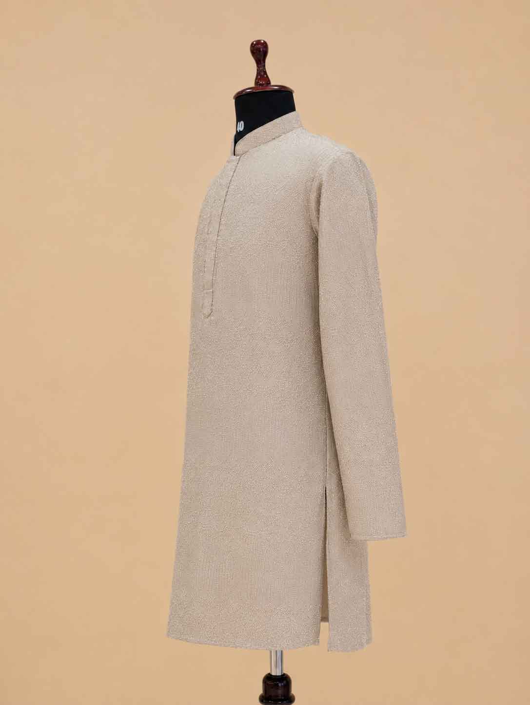 Men’s Brown Embroidered Kurta with White Trouser | Premium Ethnic Wear for Weddings & Festive Occasions