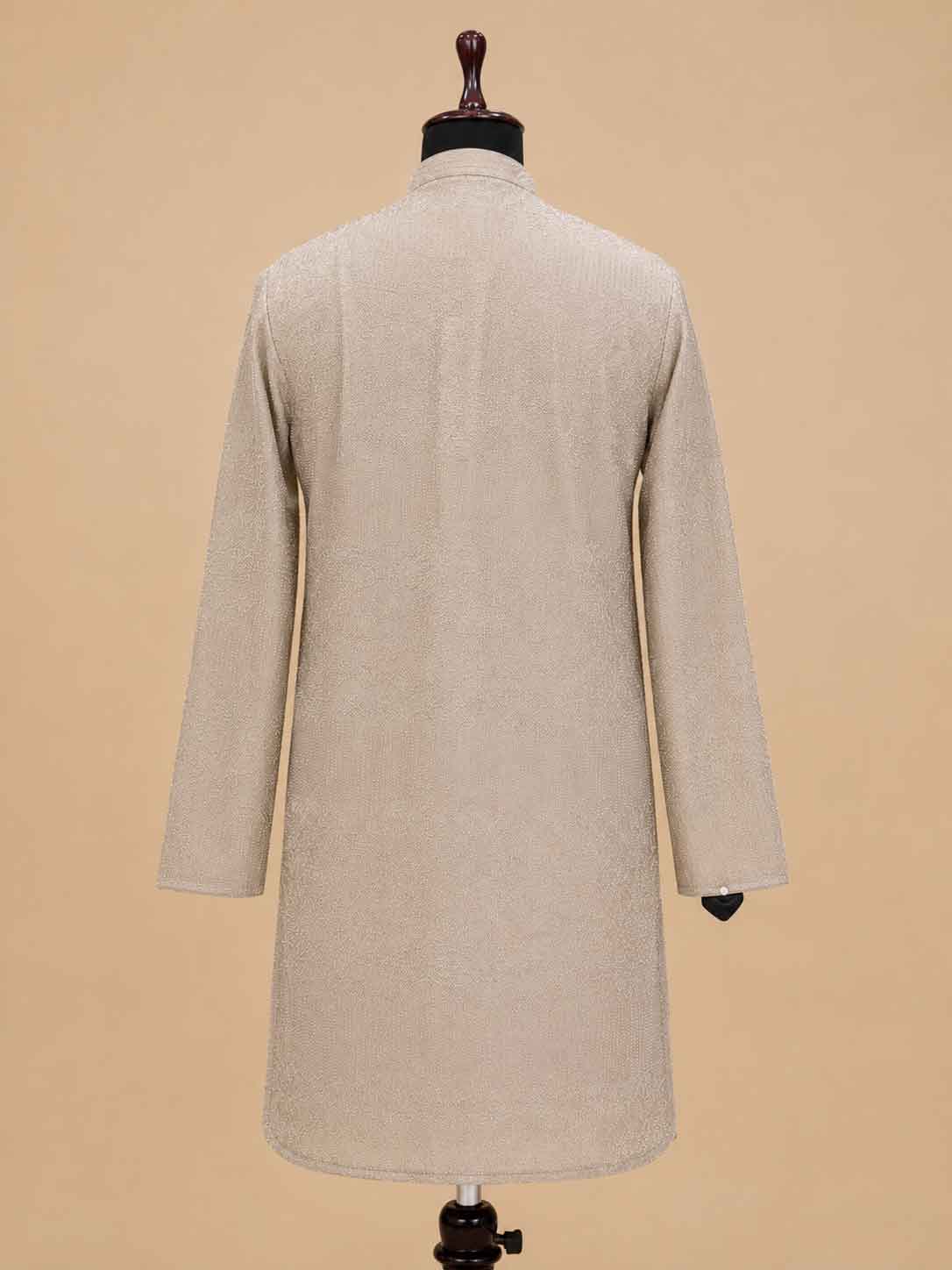 Men’s Brown Embroidered Kurta with White Trouser | Premium Ethnic Wear for Weddings & Festive Occasions