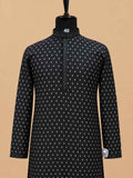 Men’s Black Printed Kurta with White Trousers | Elegant Festive Ethnic Wear