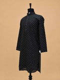 Men’s Black Printed Kurta with White Trousers | Elegant Festive Ethnic Wear