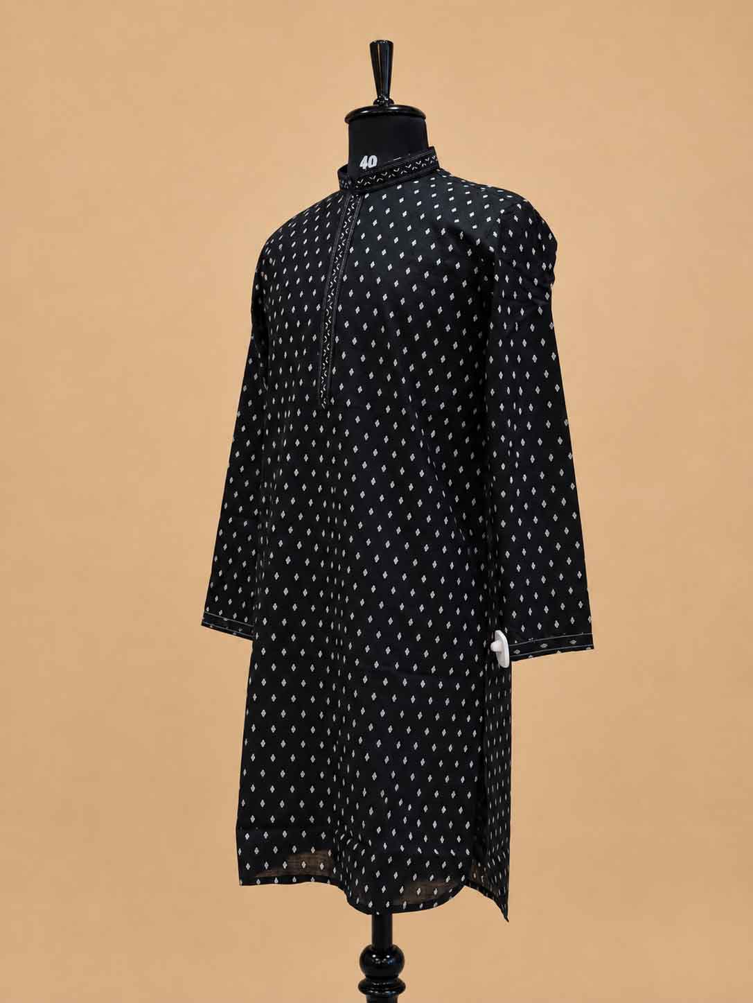 Men’s Black Printed Kurta with White Trousers | Elegant Festive Ethnic Wear