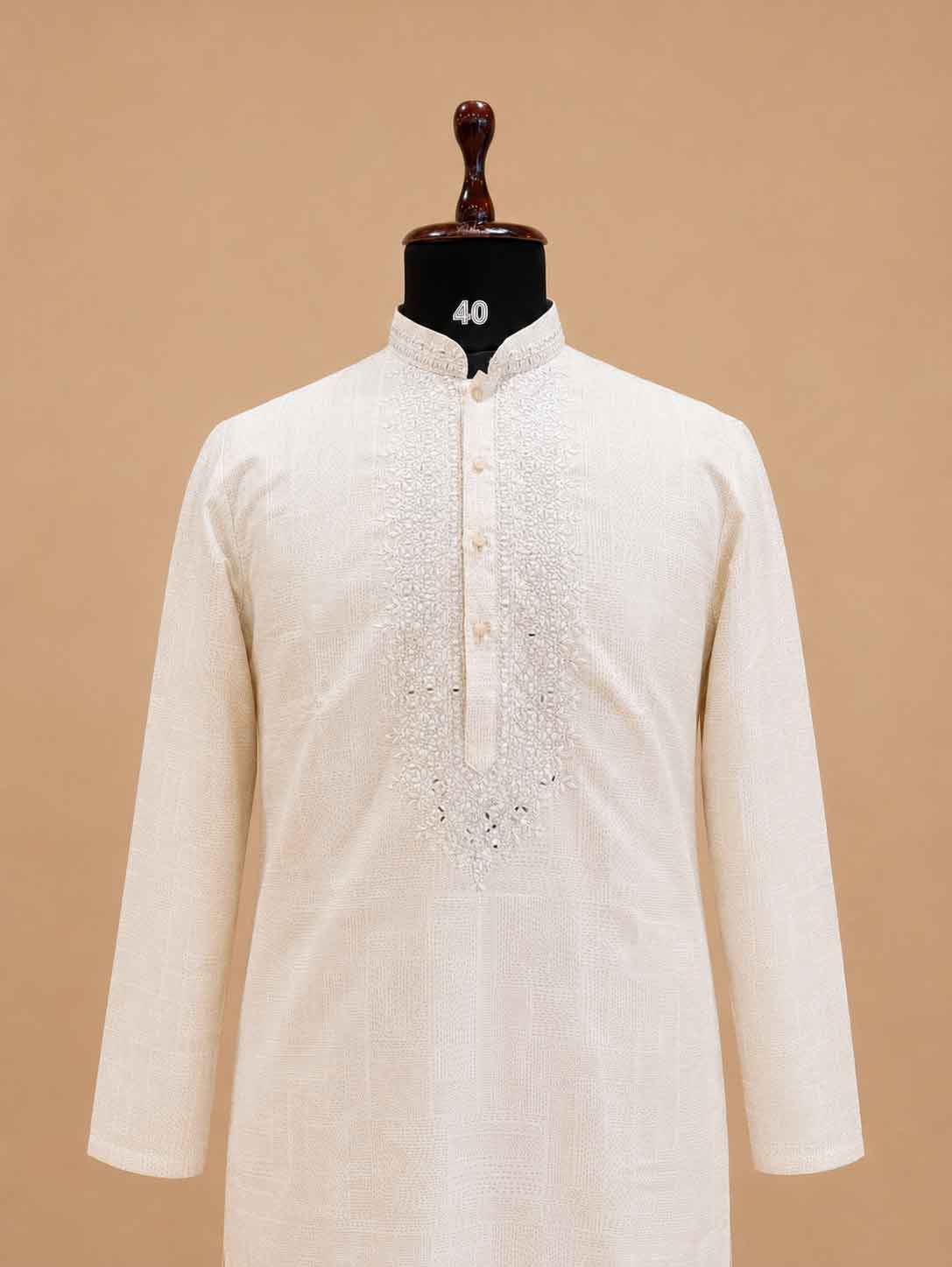 Men’s Gold Embroidered Kurta with White Trousers | Elegant Festive Ethnic Wear