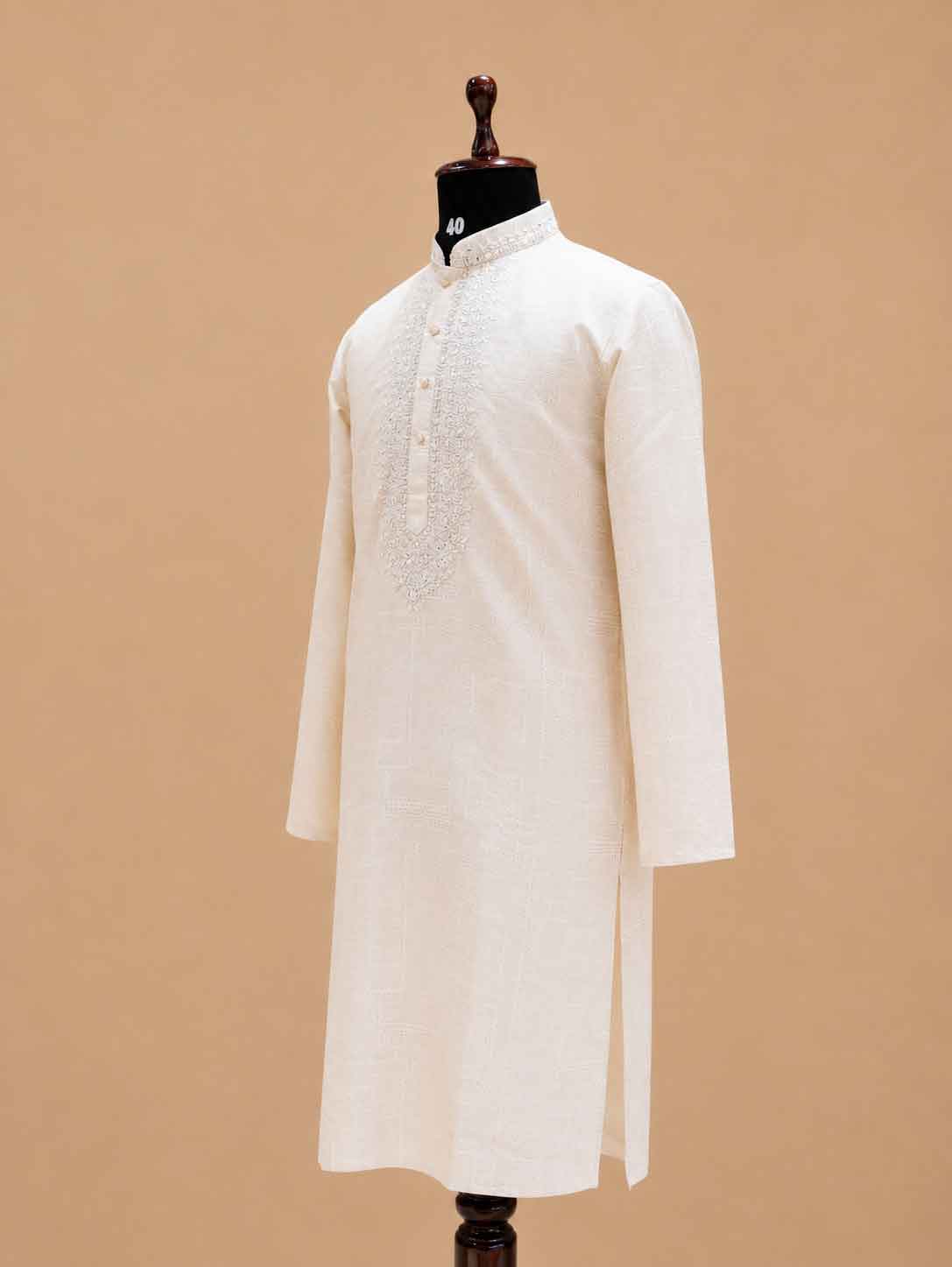 Men’s Gold Embroidered Kurta with White Trousers | Elegant Festive Ethnic Wear