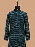 Men’s Green Printed Kurta with White Trousers | Elegant Festive Ethnic Wear