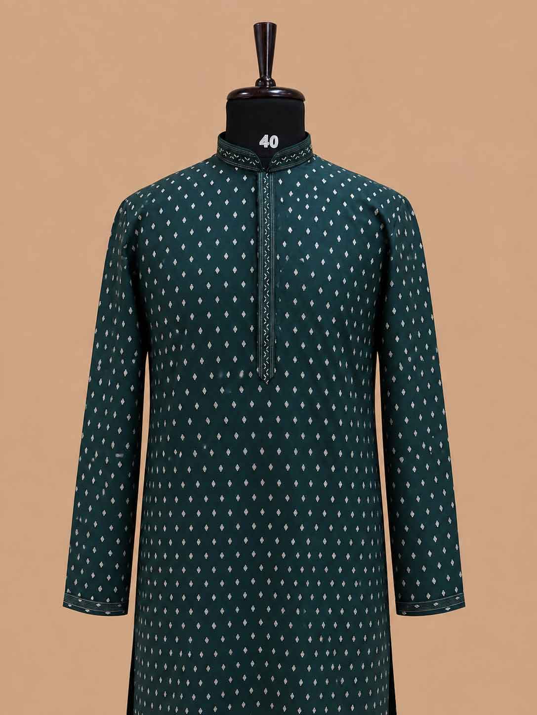 Men’s Green Printed Kurta with White Trousers | Elegant Festive Ethnic Wear