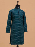 Men’s Green Printed Kurta with White Trousers | Elegant Festive Ethnic Wear
