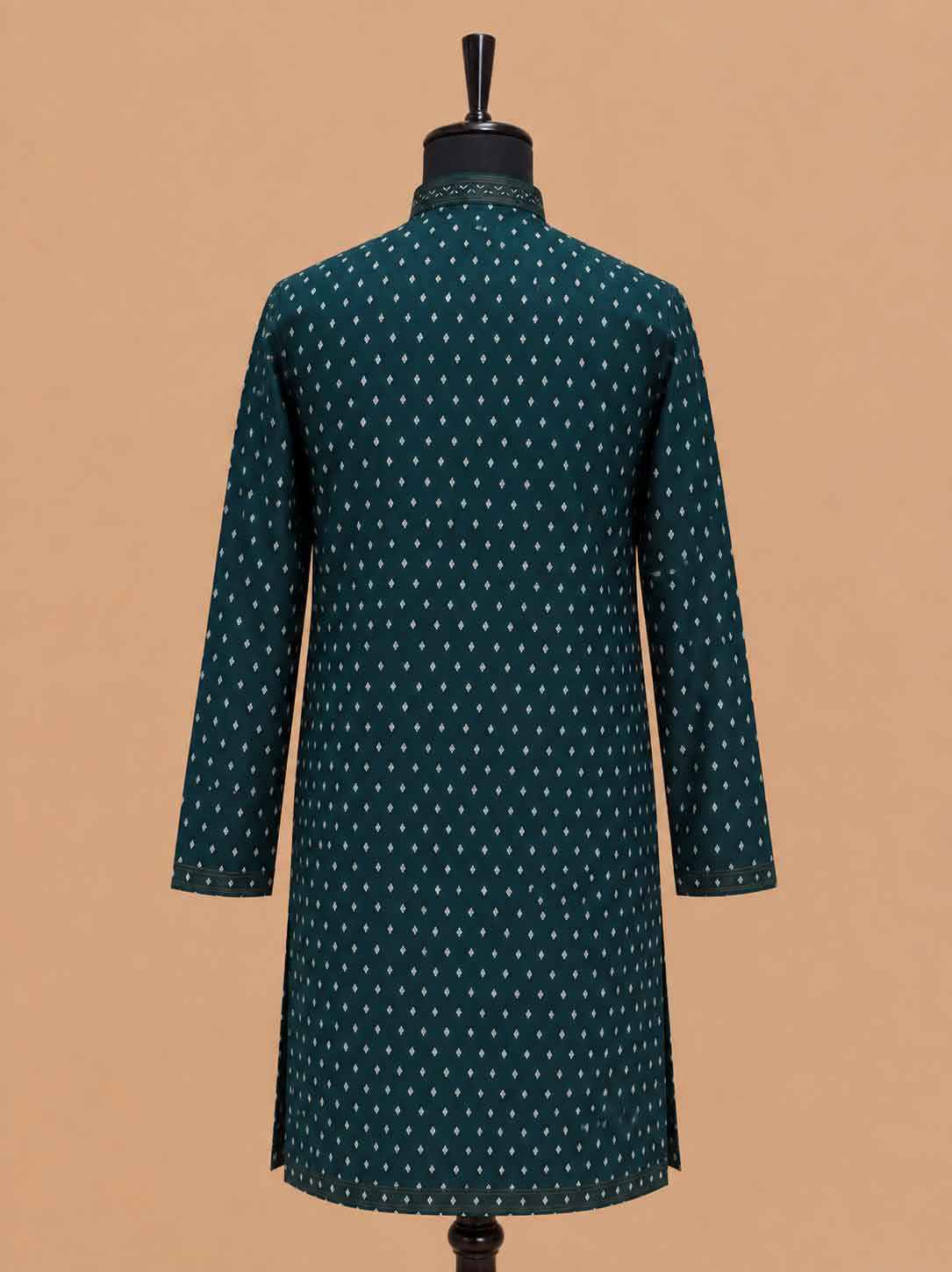 Men’s Green Printed Kurta with White Trousers | Elegant Festive Ethnic Wear