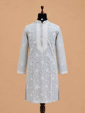 Men’s Grey Embroidered Kurta with White Trousers | Elegant Festive Ethnic Wear