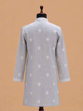 Men’s Grey Embroidered Kurta with White Trousers | Elegant Festive Ethnic Wear