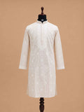 Men’s Gold Kurta with White Embroidery & Trousers | Elegant Festive Ethnic Wear