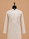 Men’s Gold Kurta with White Embroidery & Trousers | Elegant Festive Ethnic Wear
