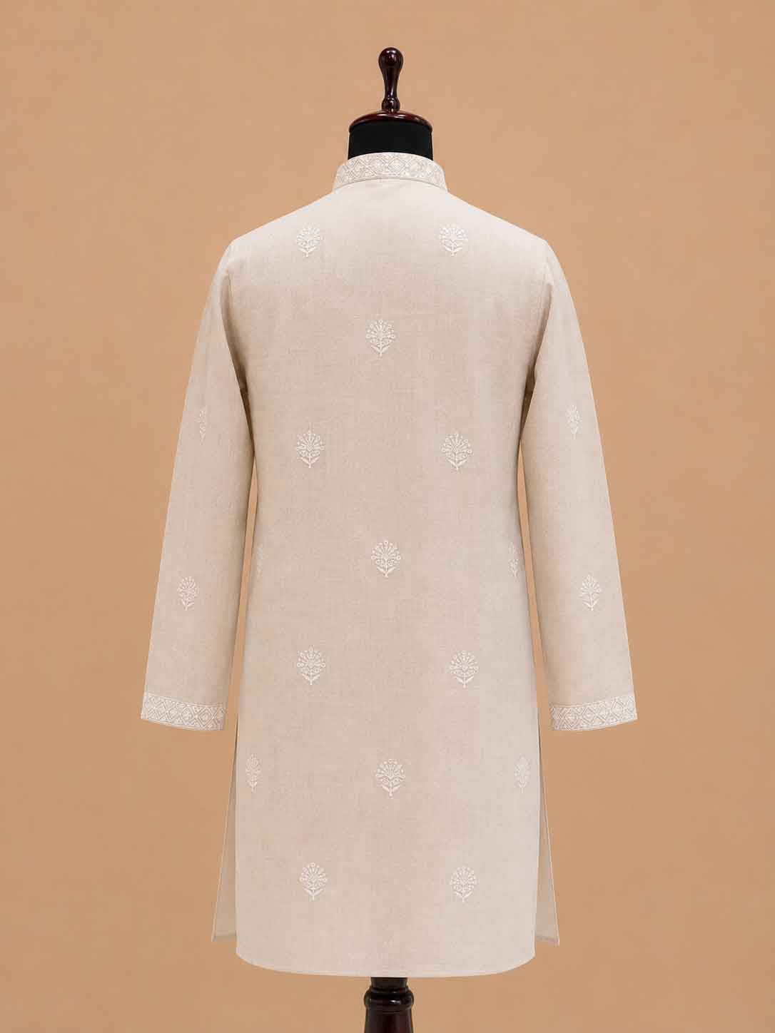 Men’s Gold Kurta with White Embroidery & Trousers | Elegant Festive Ethnic Wear
