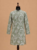 Men’s Pista Green Embroidered Kurta with White Trousers | Elegant Festive Ethnic Wear