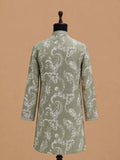 Men’s Pista Green Embroidered Kurta with White Trousers | Elegant Festive Ethnic Wear