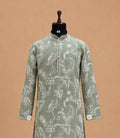 Men’s Pista Green Embroidered Kurta with White Trousers | Elegant Festive Ethnic Wear