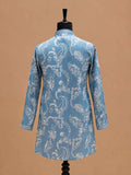 Men’s Sky Blue Printed Kurta with White Trousers | Elegant Festive Ethnic Wear