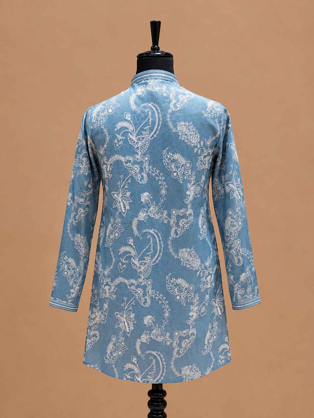 Men’s Sky Blue Printed Kurta with White Trousers | Elegant Festive Ethnic Wear