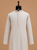 Men’s Beige Embroidered Kurta with White Trousers | Elegant Festive Ethnic Wear