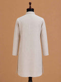 Men’s Beige Embroidered Kurta with White Trousers | Elegant Festive Ethnic Wear