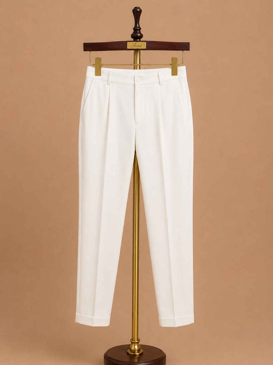 Men's cream embroidered kurta with white trousers style 2 - view 2