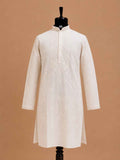 Men’s Cream Embroidered Kurta with White Trousers | Elegant Festive Ethnic Wear