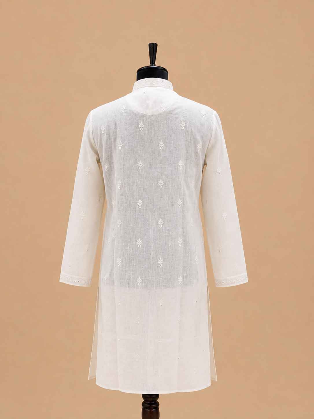 Men’s Cream Embroidered Kurta with White Trousers | Elegant Festive Ethnic Wear