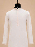 Men’s Cream Embroidered Kurta with White Trousers | Elegant Festive Ethnic Wear