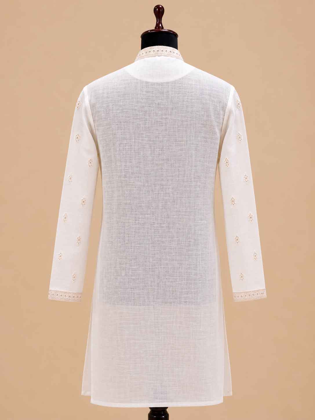 Men’s Cream Embroidered Kurta with White Trousers | Elegant Festive Ethnic Wear