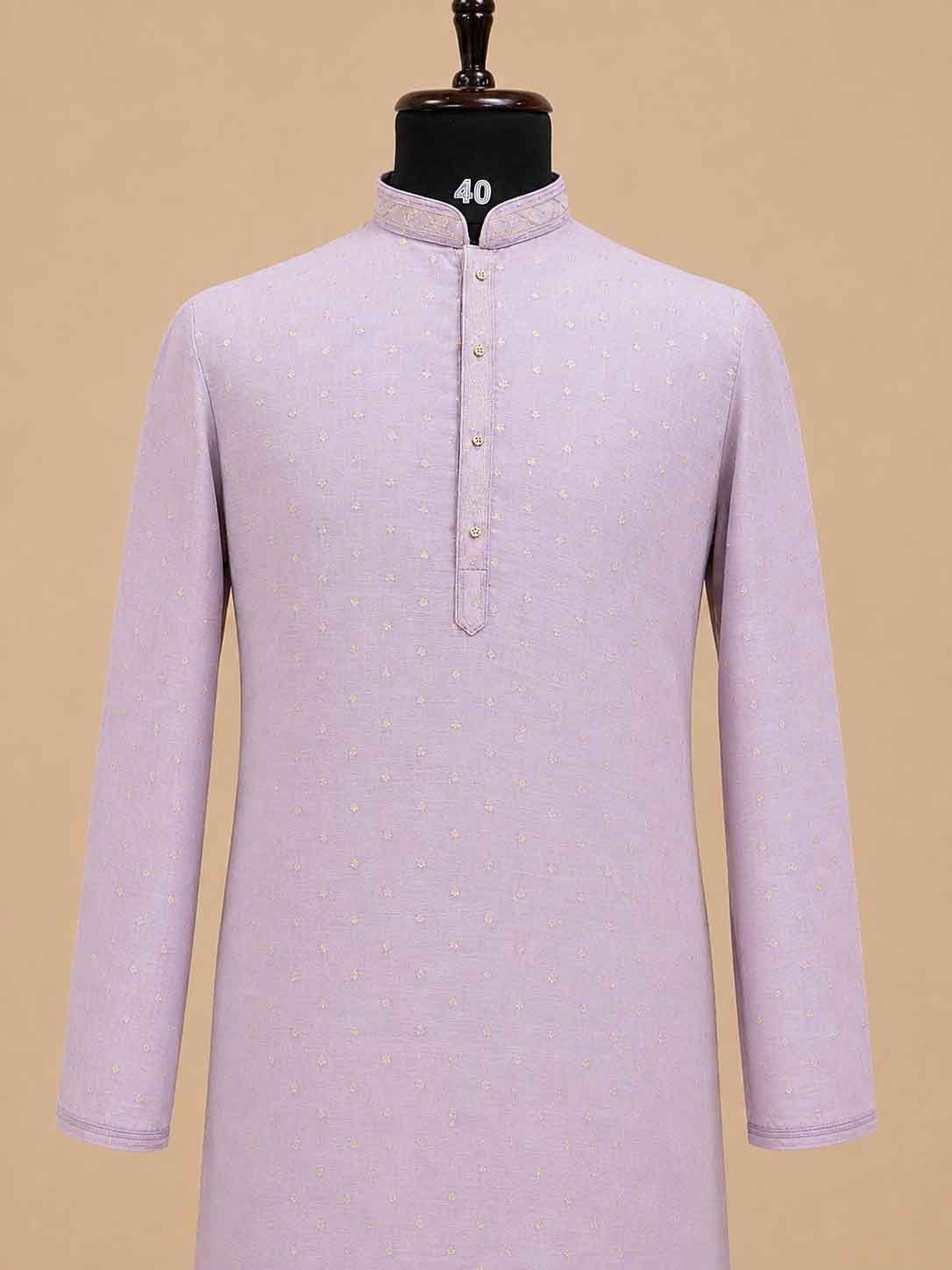 Men’s Pink Embroidered Kurta with White Trousers | Elegant Festive Ethnic Wear