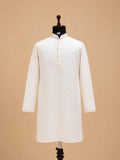 Men’s Cream Printed Kurta with White Trousers | Elegant Festive Ethnic Wear